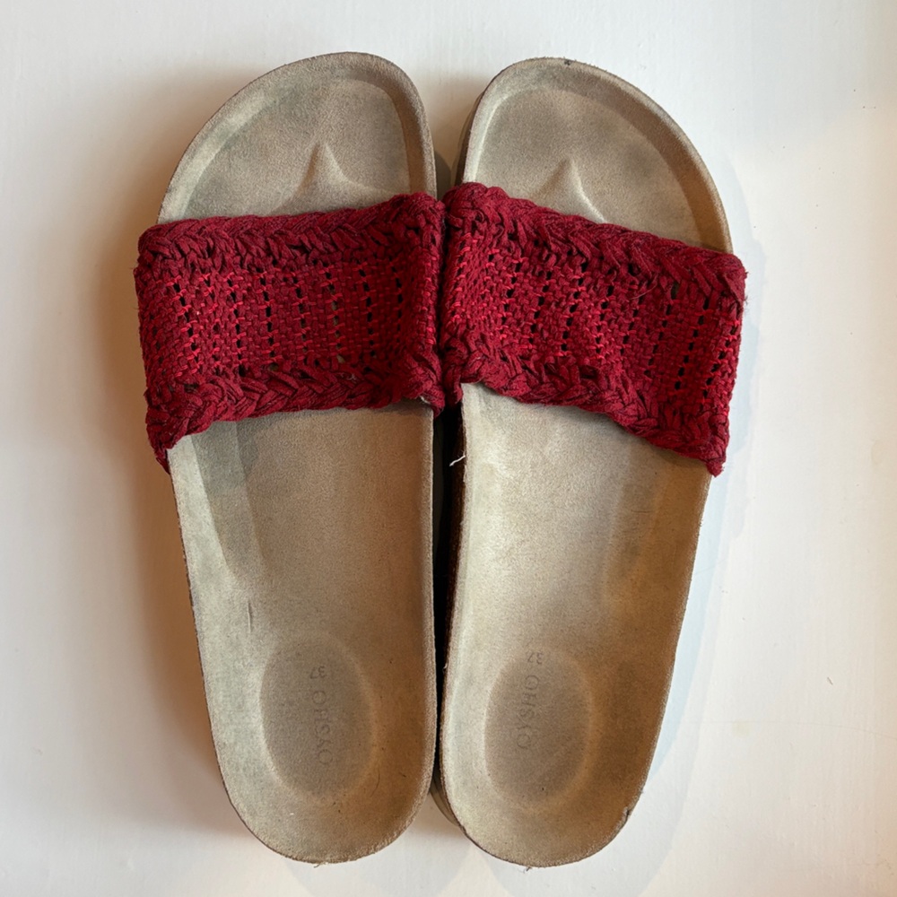 Elegant Red Crochet Slide Sandals
